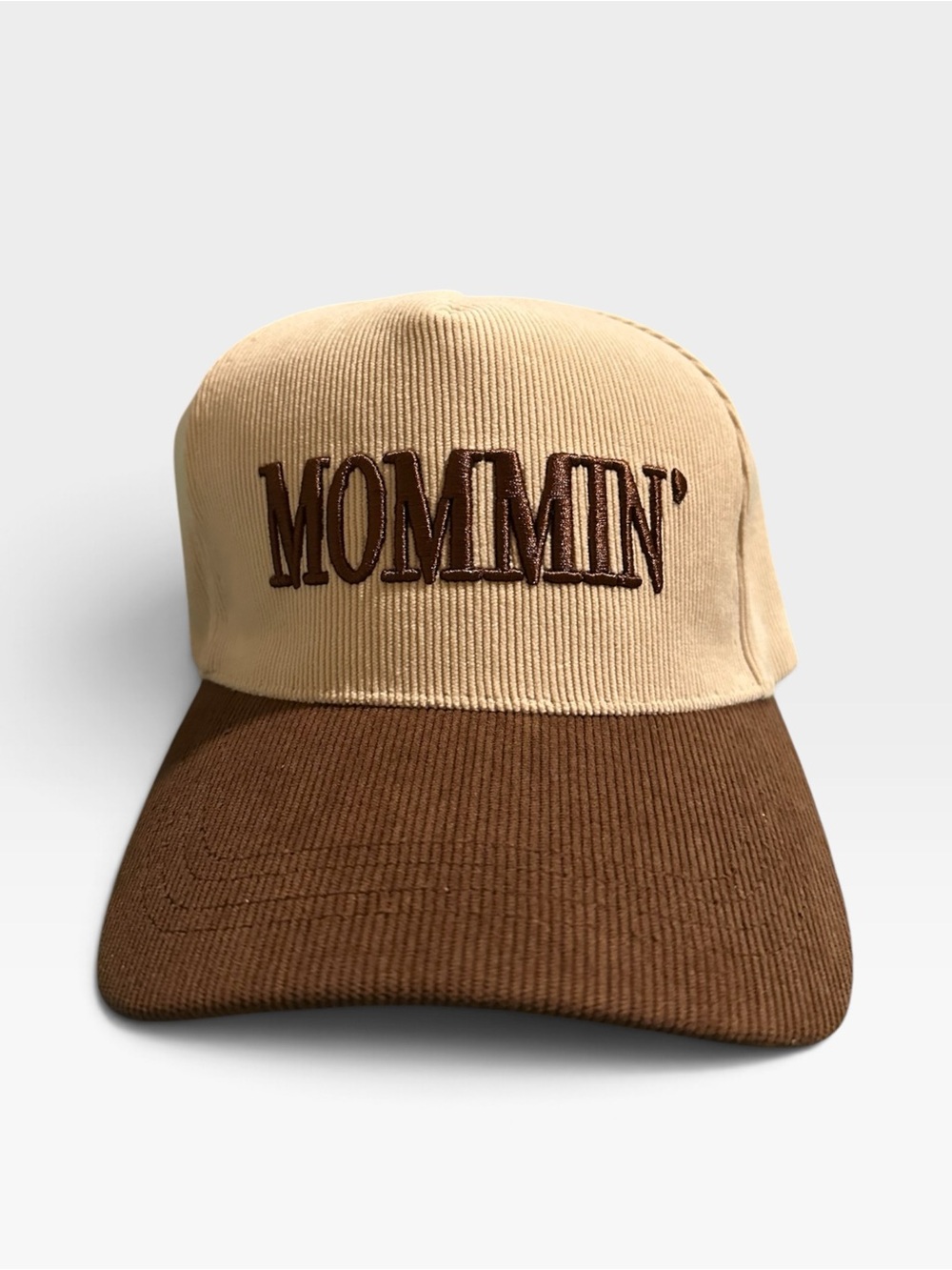 MOMMIN’ Cream & Brown Corduroy Baseball Cap
